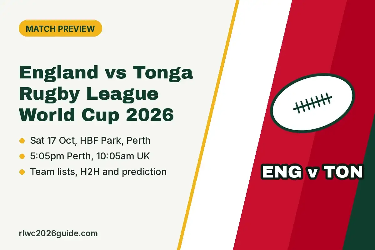England vs Tonga Rugby League World Cup 2026