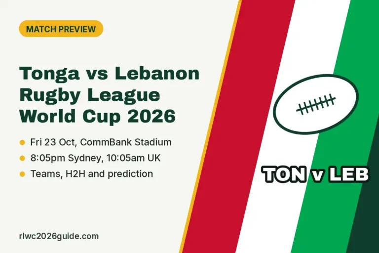 Tonga vs Lebanon Rugby League World Cup 2026